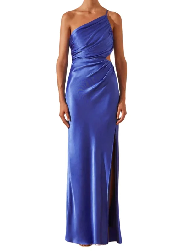 Royal Blue Oliviera Asymmetrical Gathered Maxi Dress