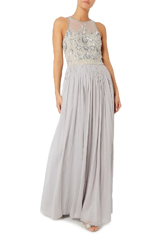 Silver Beaded Top Pleated Tulle Maxi Dress (Pre-loved)