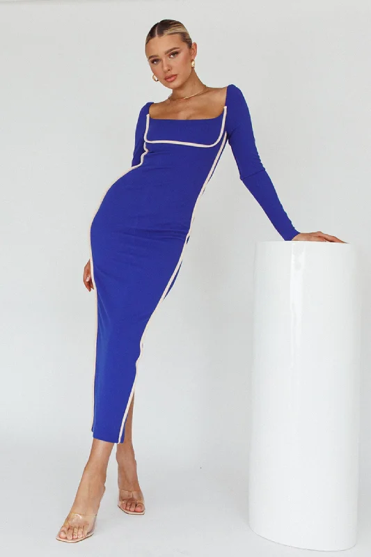 Mermaid - Style Women Dress with a Fitted Silhouette for Special OccasionsSunny Coast Long Sleeve Piping Maxi Dress Blue Mermaid - Style Women Dress with a Fitted Silhouette for Special OccasionsSunny Coast Long Sleeve Piping Maxi Dress Blue