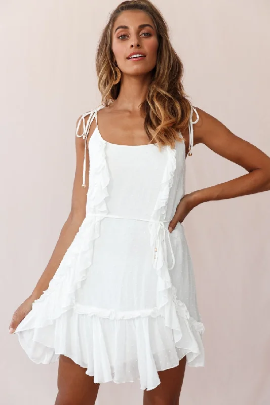 Wrap - Style Women Dress with Adjustable Fit for All Body TypesWish Fluted Hem Lace-up Back Dress White Wrap - Style Women Dress with Adjustable Fit for All Body TypesWish Fluted Hem Lace-up Back Dress White