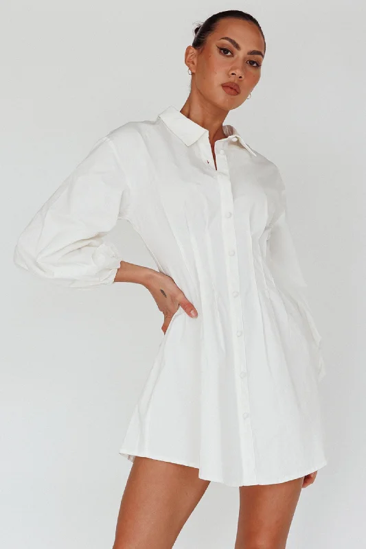 Plus Size Women Dress with a Flattering A - Line Cut for Comfort and StyleZurich Long Sleeve Mini Dress White Plus Size Women Dress with a Flattering A - Line Cut for Comfort and StyleZurich Long Sleeve Mini Dress White