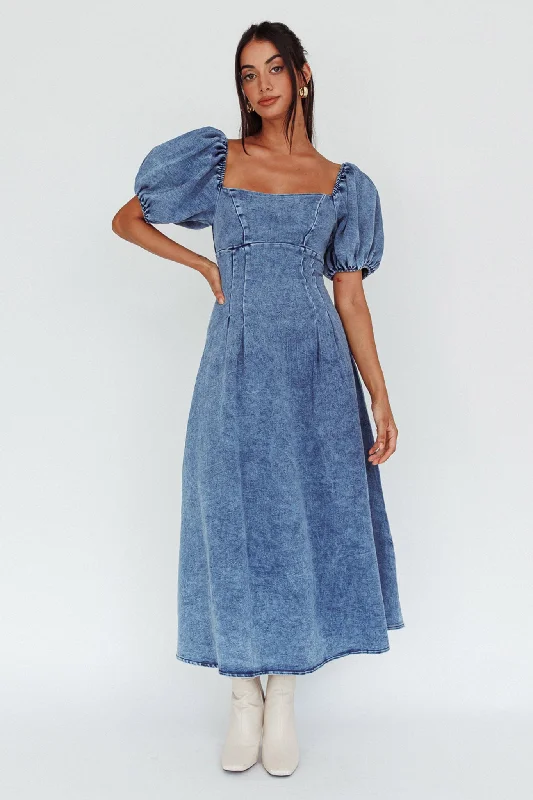 Ruffled Women Dress with Multiple Layers for a Playful and Girly StyleZurich Puff Sleeve Midi Dress Blue Ruffled Women Dress with Multiple Layers for a Playful and Girly StyleZurich Puff Sleeve Midi Dress Blue