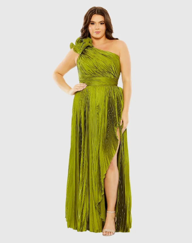 Mini Women Dress with a Short Hem for a Young and Trendy Style Mini Women Dress with a Short Hem for a Young and Trendy Style Pleated One Shoulder Rosette Detail Gown (Plus)
