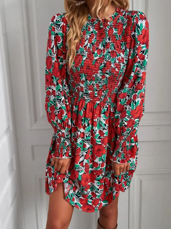 Maxi Women Dress with Floral Print for a Bohemian Vibe Maxi Women Dress with Floral Print for a Bohemian Vibe Printed Puff Sleeve Smocked Dress