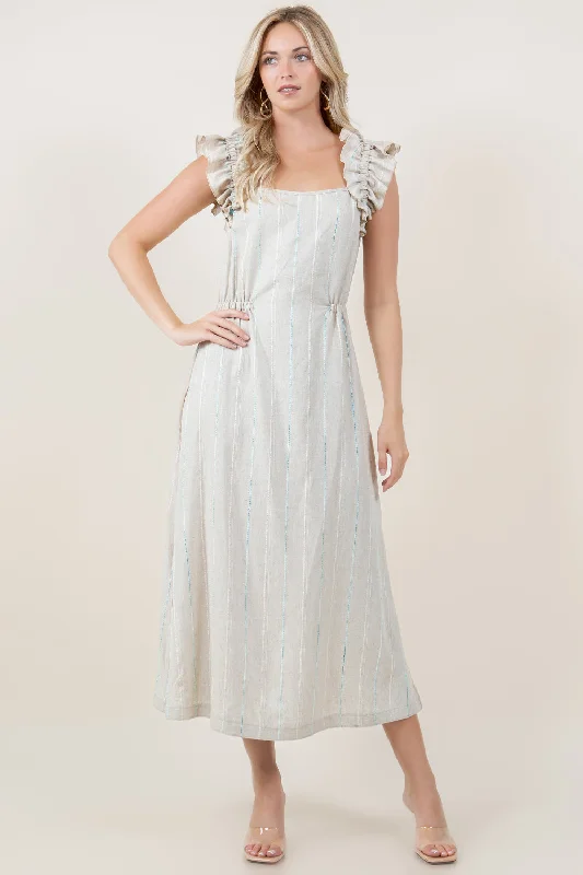 Off - the - Shoulder Women Dress for a Romantic and Feminine Look Off - the - Shoulder Women Dress for a Romantic and Feminine Look RUFFLE STRAP SQUARE NECK SIDE ELASTIC LINEN BLEND MAXI DRESS - D3820-KWSAA-1930