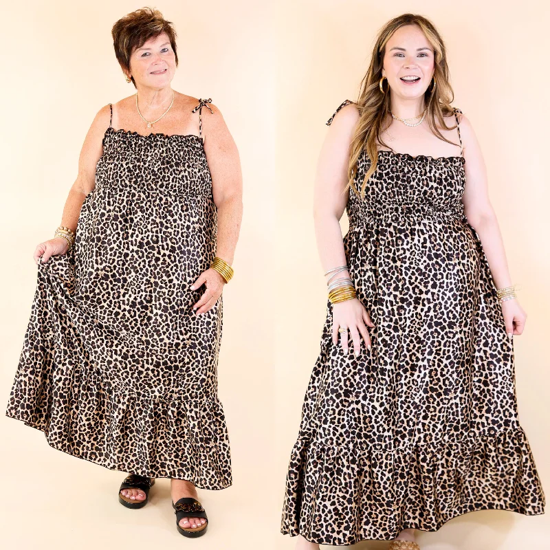 Halter Neck Women Dress to Show Off the Shoulders and Neckline Halter Neck Women Dress to Show Off the Shoulders and Neckline Wild Thoughts Leopard Print Maxi Dress with Spaghetti Straps in Brown
