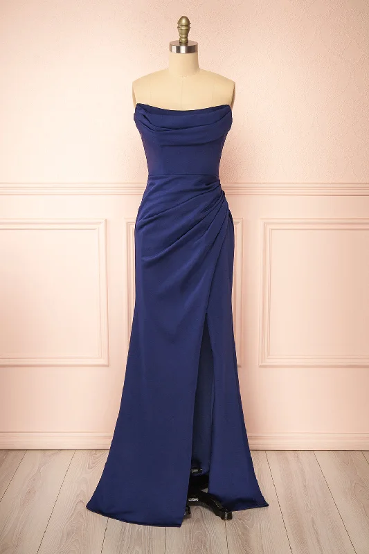 Midi dresses with empire waists for a flattering maternity optionAilsa Navy | Strapless Gown w/ High Slit Midi dresses with empire waists for a flattering maternity optionAilsa Navy | Strapless Gown w/ High Slit