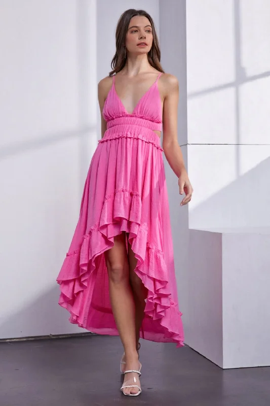 Midi dresses with geometric cutouts for a contemporary and edgy lookAsymmetric Ruffle Open Back Cutout Cami MIdi Dress