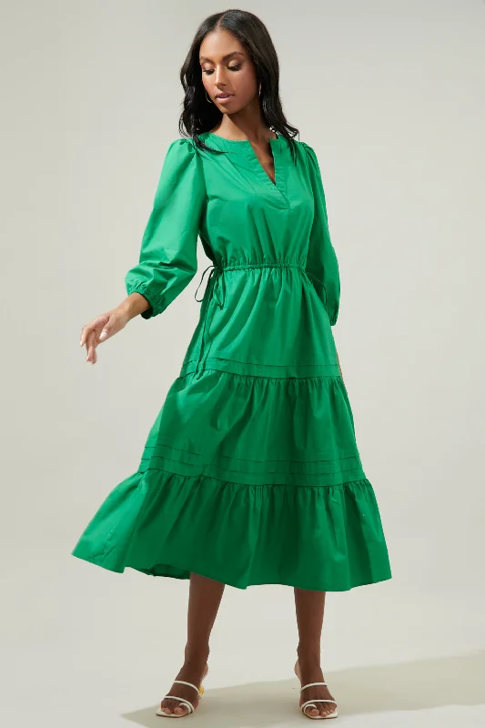 Midi dresses with puff sleeves for a vintage - inspired lookAtelier Poplin Tiered Midi Dress