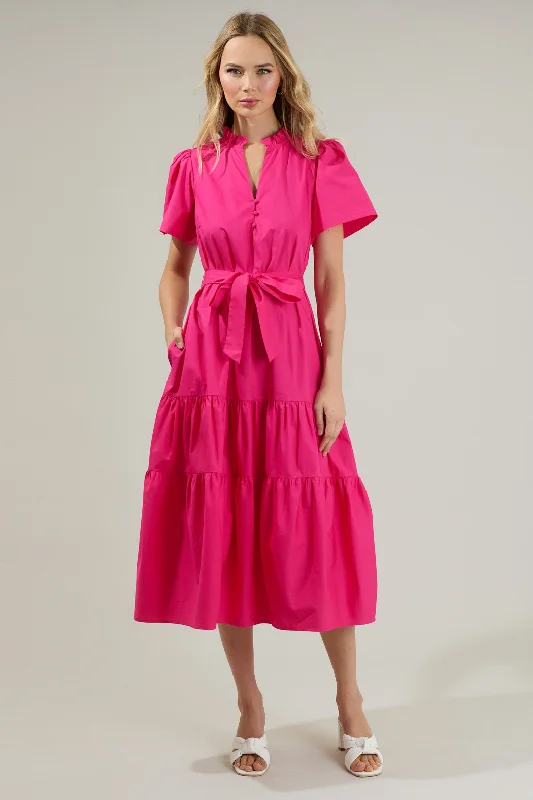 Midi dresses with ruffled sleeves for a more feminine and voluminous lookBritt Poplin Tiered Midi Dress