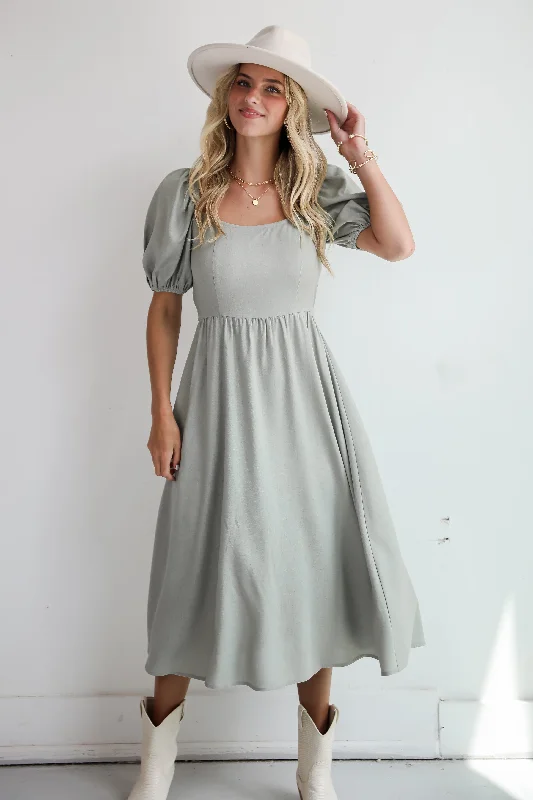Midi dresses with side slits for a sexy and elegant appearanceFINAL SALE - Chic Persuasion Sage Linen Midi Dress