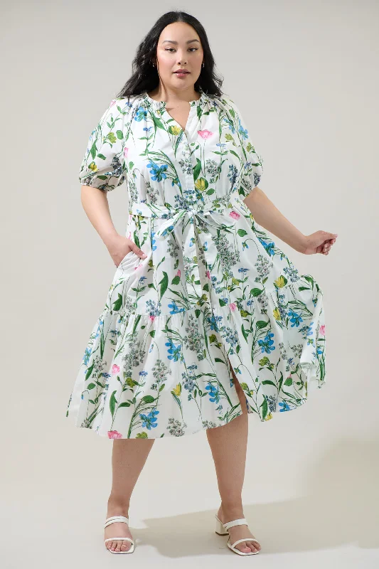 Midi dresses with cold - shoulder cutouts for a trendy styleClove Garden Floral Wynette Tiered Midi Dress Curve