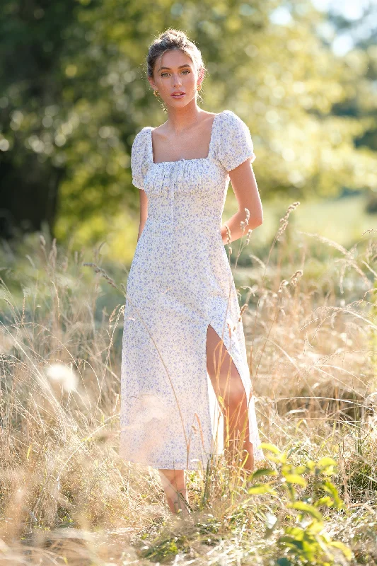 Midi dresses with one - shoulder designs for a modern and asymmetric styleElegant Moment Blue Floral Midi Dress