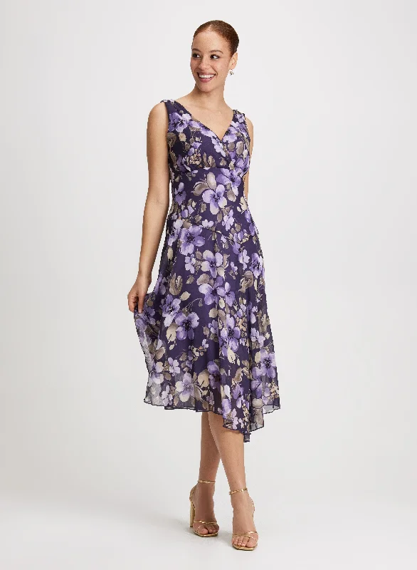 Wrap - style midi dresses in silk for a sophisticated office lookFloral Bias-Cut Dress