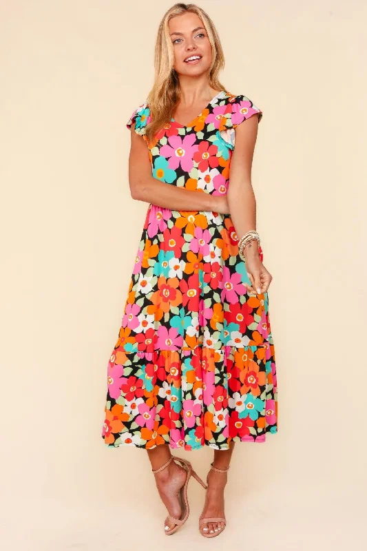 Midi dresses with cold - shoulder cutouts for a trendy styleFloral Midi Dress with Side Pockets