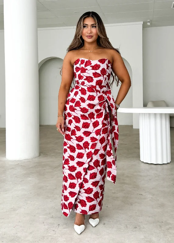 Midi dresses with sheer panels for a touch of allureIndra Strapless Midi Dress - Red Rose