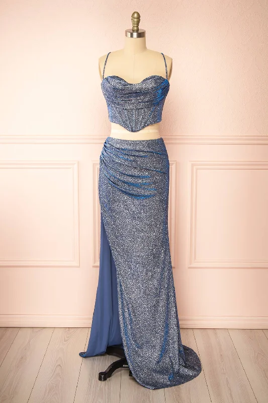 Midi dresses with wrap - around skirts for a customizable fitJadia Blue Grey | Sparkly Corset & Skirt Set