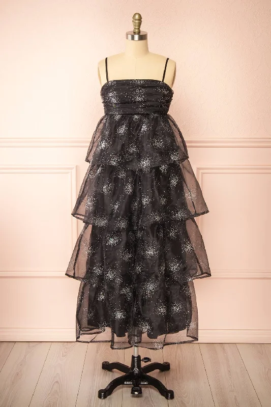 Midi dresses with halter necks for a stylish and comfortable optionJazila | Long Black Embellished Chiffon Dress