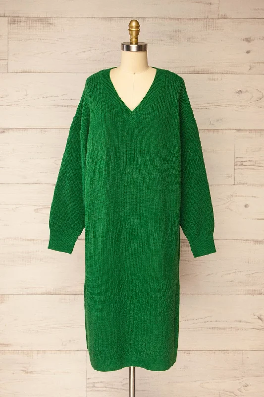 Midi dresses with off - the - shoulder necklines for a flirty lookJory Green | Knit Midi Dress