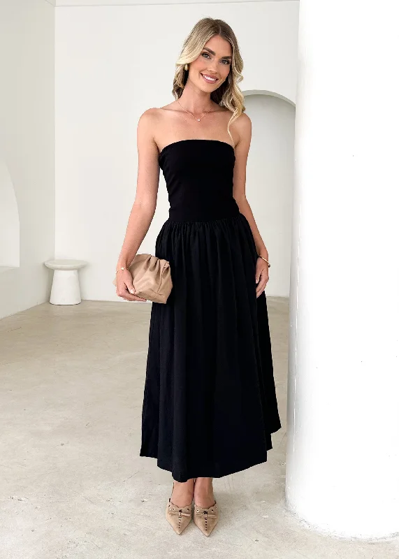 Sheath midi dresses with beaded embellishments for a formal occasionKingston Strapless Midi Dress - Black