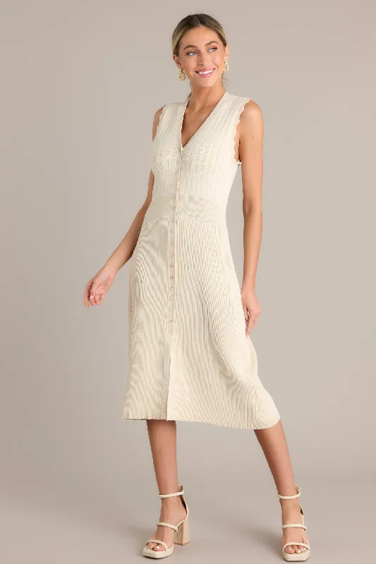 Midi dresses with ruffled bodices for a more pronounced feminine lookMoonlight Whisper Beige Button Front Midi Dress Midi dresses with ruffled bodices for a more pronounced feminine lookMoonlight Whisper Beige Button Front Midi Dress