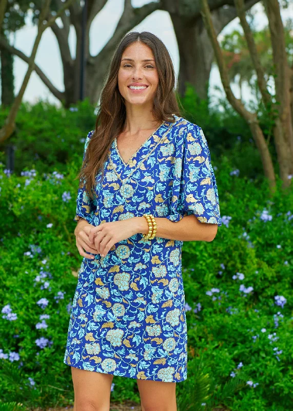 Midi dresses with halter necks for a stylish and comfortable optionNavy Floral Metallic Embroidered Flutter Sleeve Shift Dress