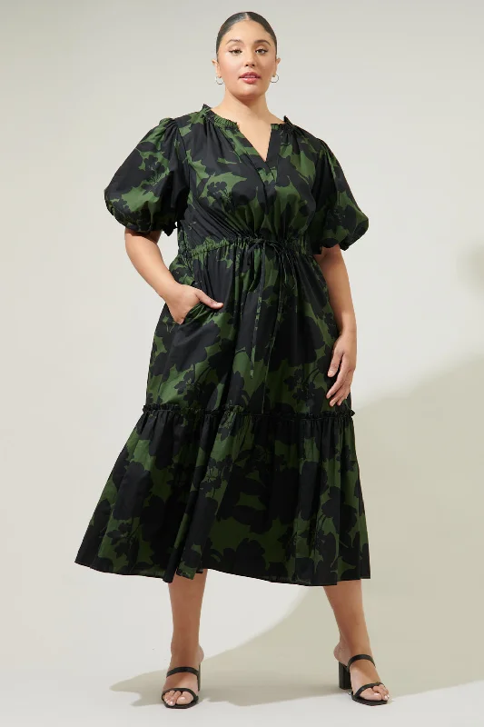 Midi dresses with ruched sleeves for a more fitted and stylish arm lookNight Moss Ginny Bubble Sleeve Midi Dress Curve Midi dresses with ruched sleeves for a more fitted and stylish arm lookNight Moss Ginny Bubble Sleeve Midi Dress Curve
