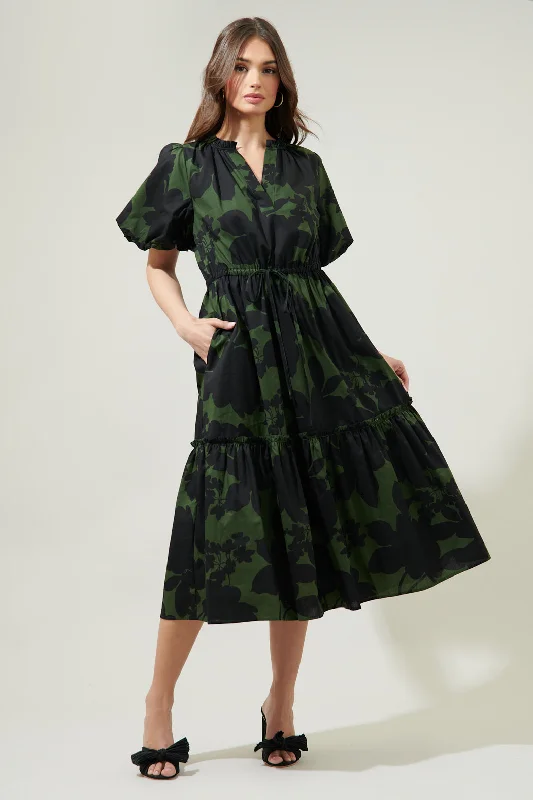 Midi dresses with ribbed textures for a unique and tactile appearanceNight Moss Ginny Bubble Sleeve Midi Dress Midi dresses with ribbed textures for a unique and tactile appearanceNight Moss Ginny Bubble Sleeve Midi Dress