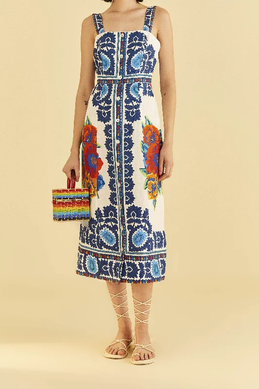 Midi dresses with satin - finish fabrics for a luxurious feelOff-White Flower Tapestry Midi Dress