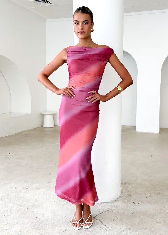 Midi dresses with tiered skirts for a bohemian festival lookOlly Mesh Midi Dress - Rose Tie Dye