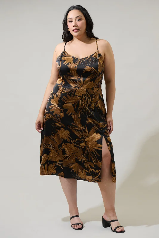 Midi dresses with geometric cutouts for a contemporary and edgy lookPalm Tropics Midnight Parting Ways Satin Midi Dress Curve