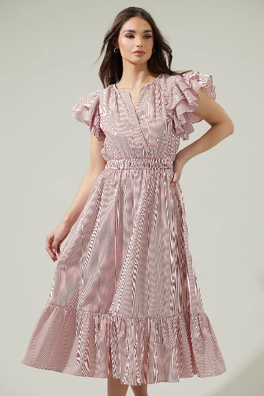 Midi dresses with embroidered accents for a unique and detailed designPriscilla Striped Jelina Ruffle Sleeve Midi Dress