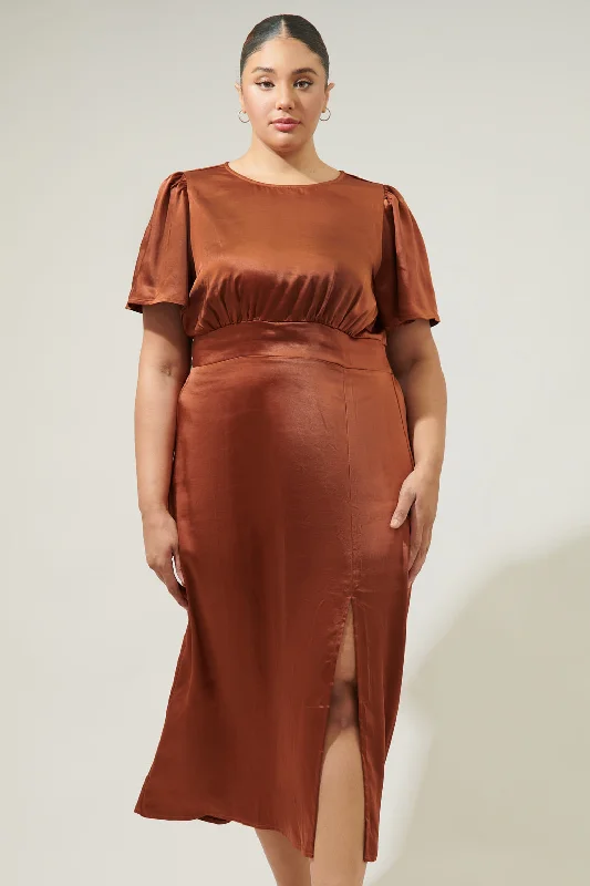 Midi dresses with cotton - blend materials for everyday comfortSpice Satin Bloom Midi Dress Curve