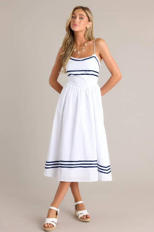 Midi dresses with off - the - shoulder necklines for a flirty lookSweet Melody 100% Cotton White Drop Waist Midi Dress