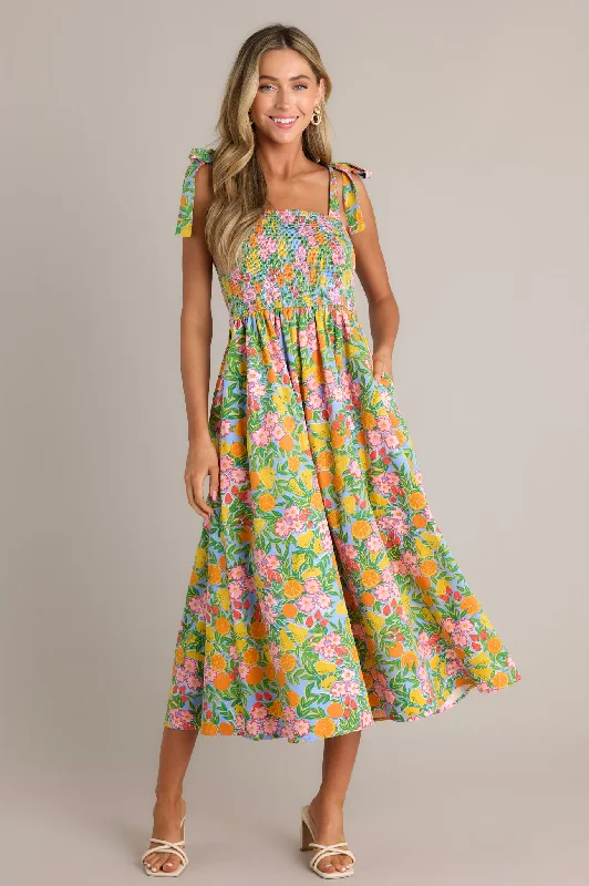 Midi dresses with ruffled hems for a romantic date nightThe Power Of Love Green Multi Floral Midi Dress