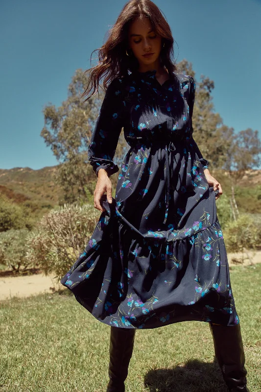 Midi dresses with V - necklines for a flattering and elongating effectTorun Floral Midi Dress