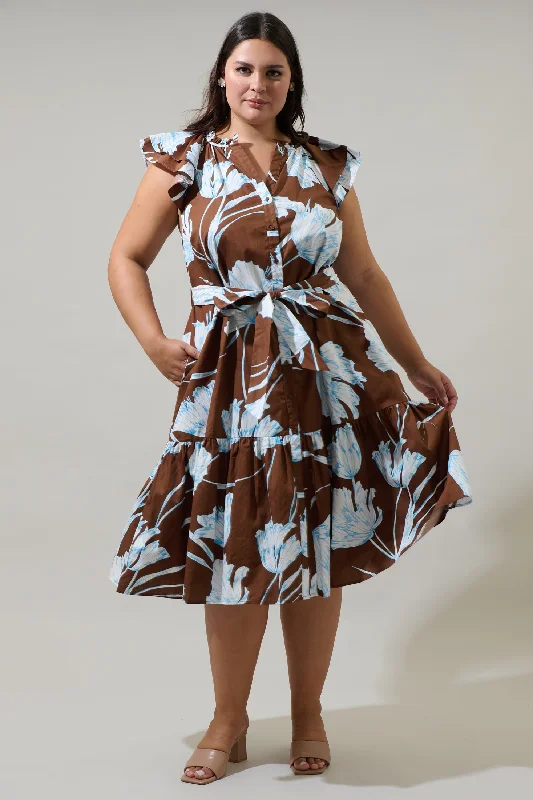 Midi dresses with gathered skirts for a full and flowing silhouetteZico Floral Charlotte Button Midi Dress Curve