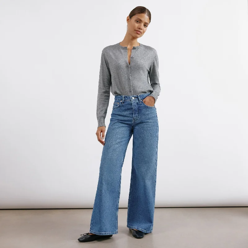 Ripped Denim Top for a Rebellious Fashion StatementDark Wash Full Length Wide Leg Jeans