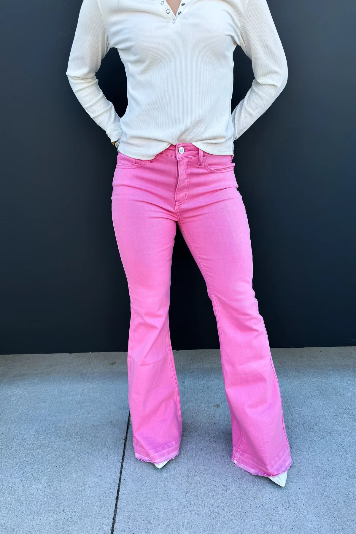 Distressed Denim Top for a Trendy and Edgy LookJayde Pink Tummy Control Jeans