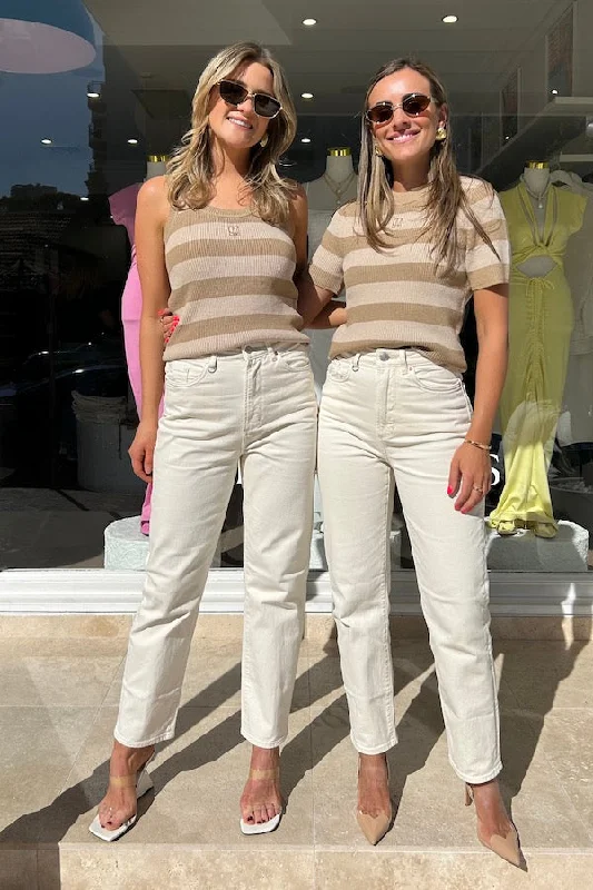 Washed - Out Denim Top for a Vintage AestheticNico Straight Light Cream
