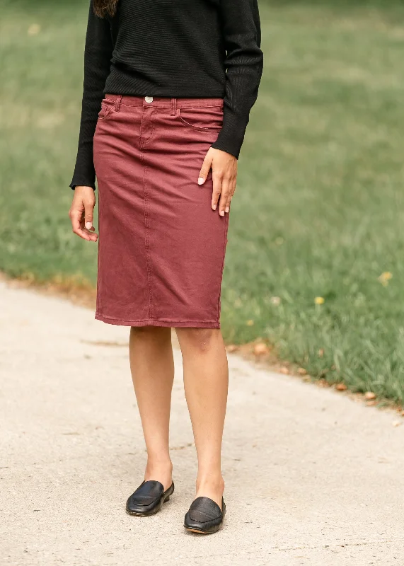 Remi Burgundy Denim Midi Skirt