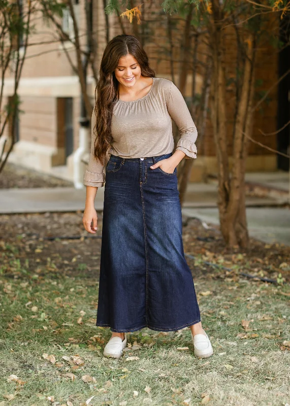 Stretchy A-line Dark Wash Denim Skirt