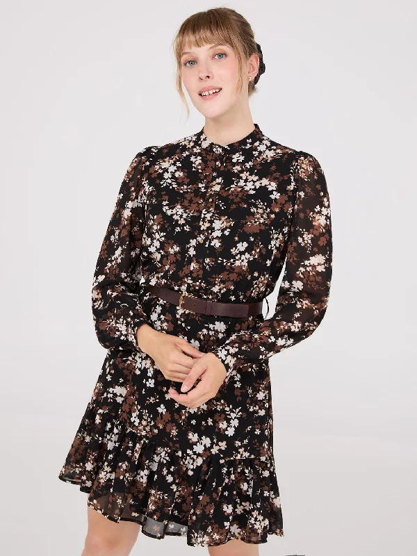 Mini dresses with geometric prints for a modern aestheticFloral Print Chiffon Fit & Flare Mini Dress