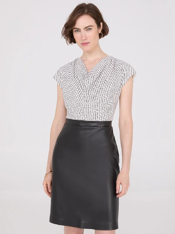 Mini dresses with bow accents for a sweet lookCowl Neck Faux Leather Skirt 2-Fer Dress