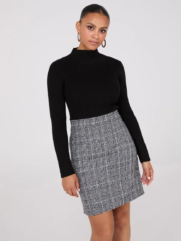 Mini dresses with spaghetti straps for a delicate lookMock Neck Plaid A-Line 2-Fer Mini Dress