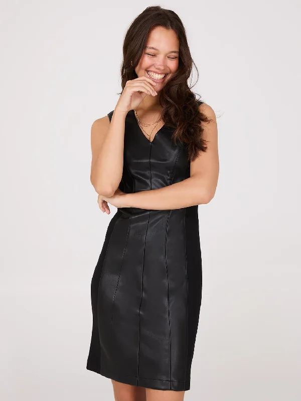 Sleeveless Faux Leather Sheath Dress