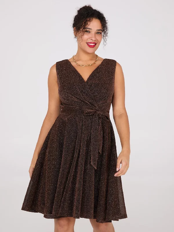 Mini dresses with bow accents for a sweet lookSleeveless Shimmer Crossover Fit & Flare Dress