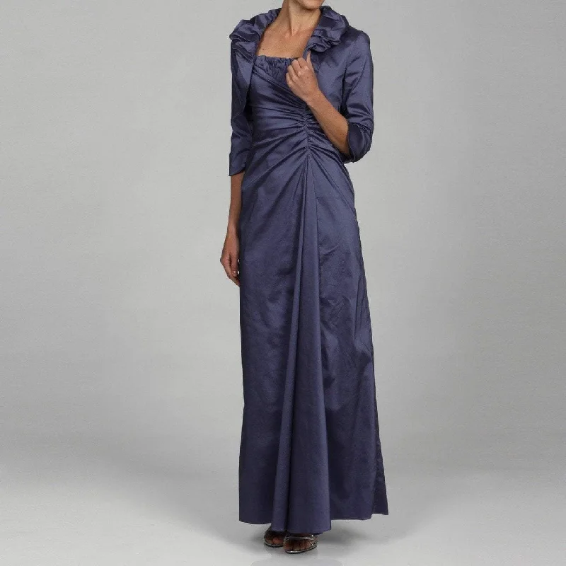 Wedding guest dresses with puff sleeves and knee - length hemsAdrianna Papell - Long Satin Dress with Ruffle Neck Bolero 81848880