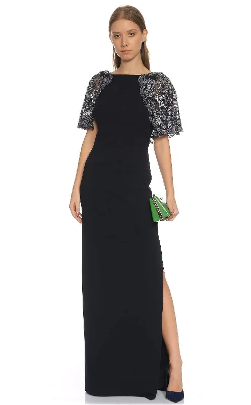 Wedding guest dresses with pom - pom trims for a playful lookAidan Mattox - MD1E200947 Embellished Short Sleeves Bateau Dress
