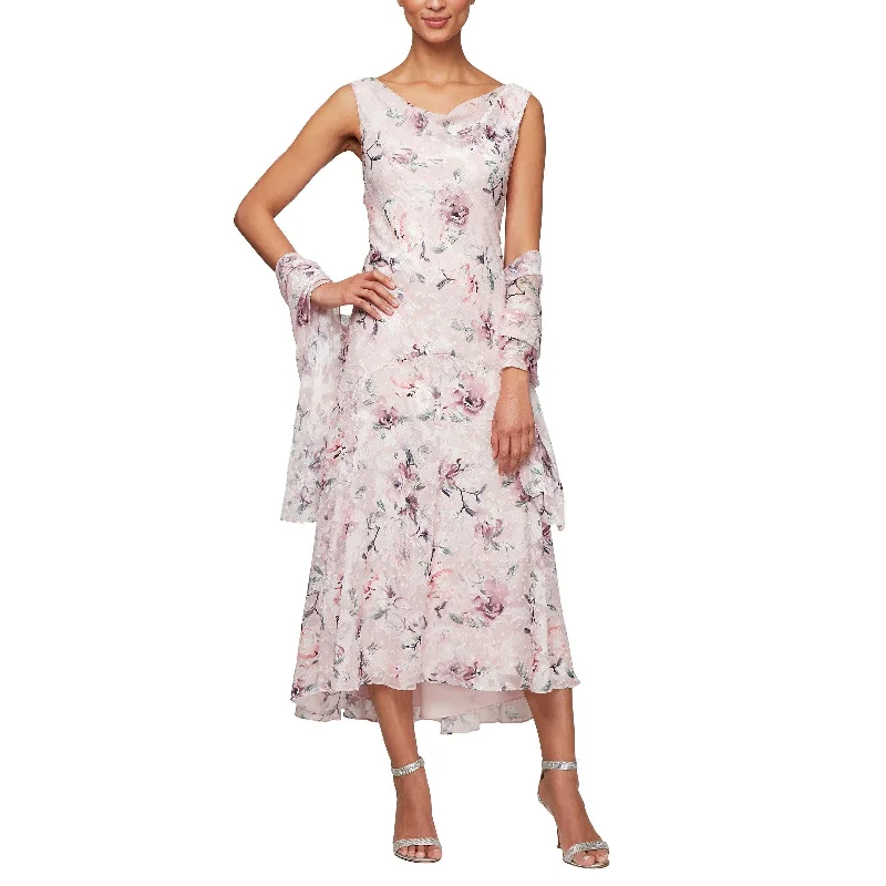 Wrap - style wedding guest dresses with bow accentsAlex Evenings AE8175719 High Low Floral Chiffon Dress
